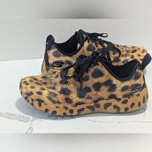 Skechers Burst Hit The Town Leopard Animal Hair Lace-Up Shoes Sneakers Size 9